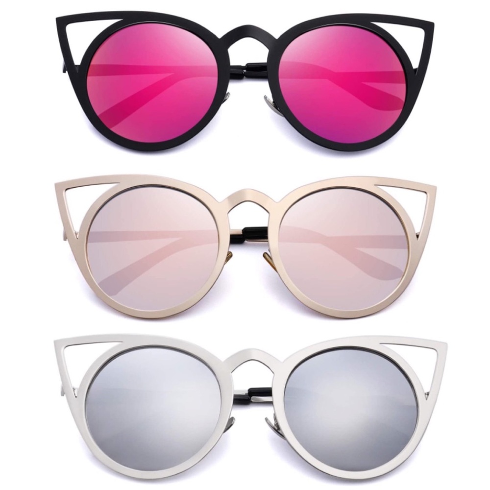 Round Lens Cut Out Cat Eye Black Sunglasses - Picture 10 of 11